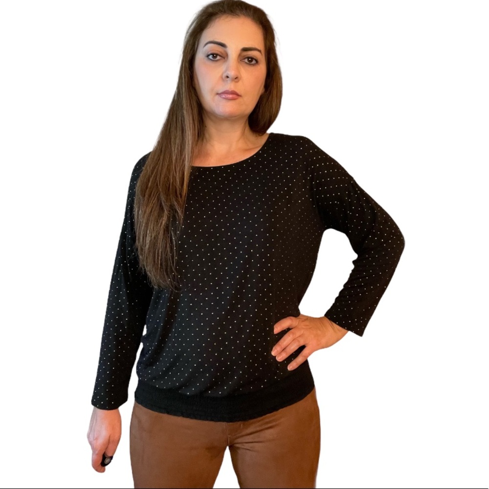 Como Blu Black Gold Polka Dots Long Sleeve Blouse L